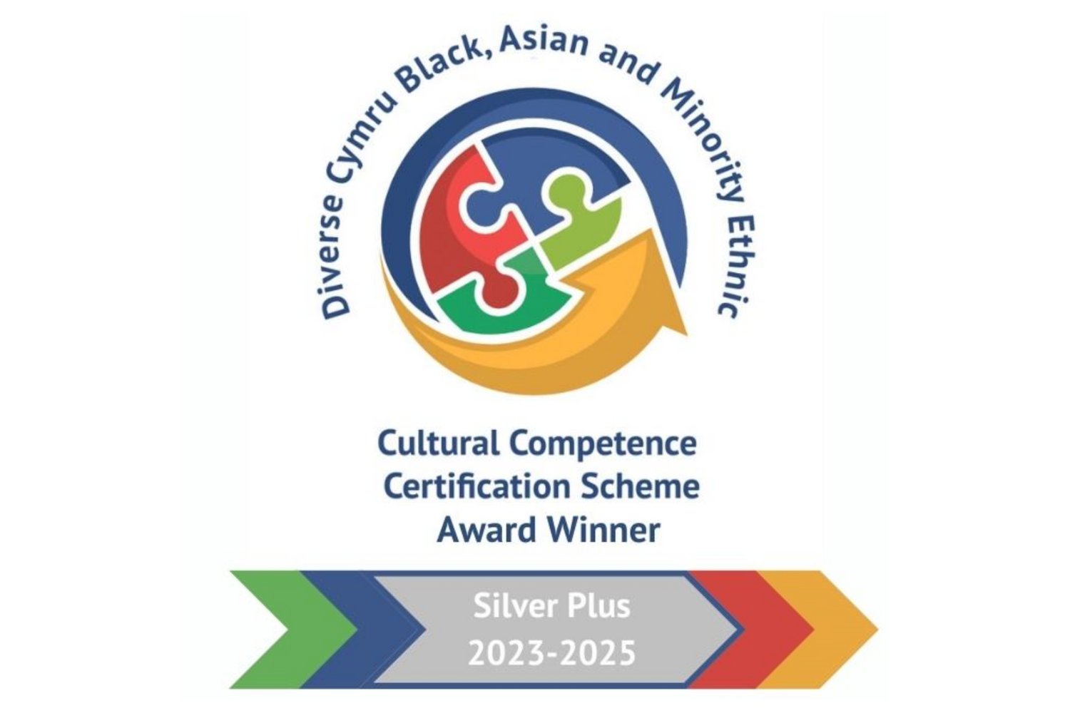 Diverse Cymru, Black, Asian and Minority Ethnic. Cultural Competence Certification Scheme Award Winner. Silver Plus 2023-2025